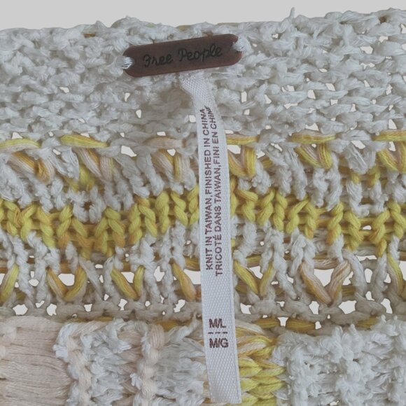 FREE PEOPLE Distressed Drive Through Crema Bell Sleeve Sweater M/L Crop Boho - Picture 5 of 10